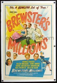 2x055 BREWSTER'S MILLIONS linen 1sh '45 Dennis O'Keefe has to spend a million in 30 days, great art!