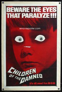 2x064 CHILDREN OF THE DAMNED linen one-sheet poster '64 beware the creepy kid's eyes that paralyze!