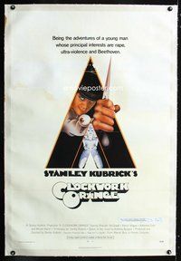 2x070 CLOCKWORK ORANGE linen 1sh '72 Stanley Kubrick classic,Phillip Castle art of Malcolm McDowell!