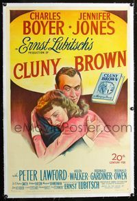 2x072 CLUNY BROWN linen 1sh '46 great stone litho of Charles Boyer & Jennifer Jones, Ernst Lubitsch!