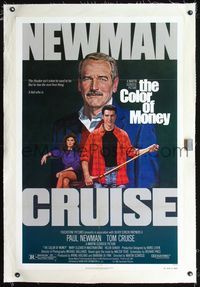 2x075 COLOR OF MONEY linen 1sheet '86 Robert Tanenbaum art of Paul Newman & Tom Cruise playing pool!
