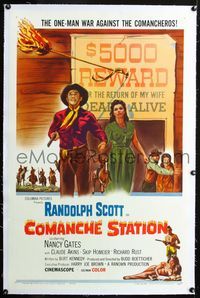 2x076 COMANCHE STATION linen 1sh '60 Randolph Scott, Nancy Gates, Boetticher, wanted poster design!
