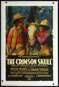 2x086 CRIMSON SKULL linen one-sheet '21 great stone litho of cowboys Anita Bush & Lawrence Chenault!