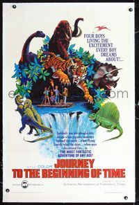 2x171 JOURNEY TO THE BEGINNING OF TIME linen 1sh '66 4 boys live their dream of fighting dinosaurs!