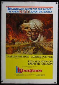 2x174 KHARTOUM linen style A Cinerama one-sheet '66 cool art of Charlton Heston & Laurence Olivier!