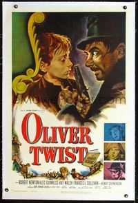 2x244 OLIVER TWIST linen one-sheet poster '51 Robert Newton as Bill Sykes, directed by David Lean!