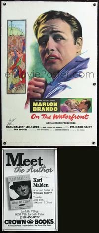 2x245 ON THE WATERFRONT linen signed 1sheet '54 by Karl Malden, great huge image of Marlon Brando!