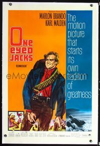 2x246 ONE EYED JACKS linen one-sheet poster R66 great artwork of star & director Marlon Brando!