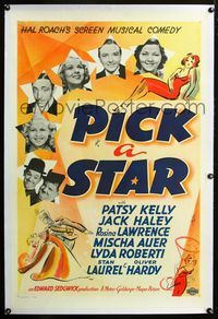 2x255 PICK A STAR linen 1sh '37 Laurel & Hardy as themselves in Hollywood as a favor to Hal Roach!
