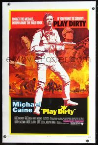 2x258 PLAY DIRTY linen one-sheet poster '69 cool art of WWII soldier Michael Caine with machine gun!
