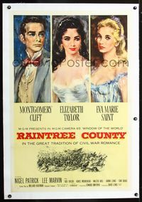 2x267 RAINTREE COUNTY linen 1sheet '57 art of Montgomery Clift, Elizabeth Taylor & Eva Marie Saint!