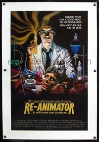 2x268 RE-ANIMATOR linen art 1sheet '85 best horror artwork of mad scientist & severed head in lab!