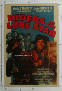 2x275 RIDERS OF THE LONE STAR linen 1sh '47 art of Starrett as The Durango Kid with Smiley Burnette!