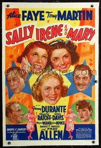 2x286 SALLY, IRENE & MARY linen style B 1sh '38 art of pretty Alice Faye, Jimmy Durante & Fred Allen