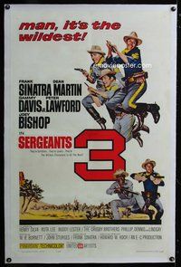 2x295 SERGEANTS 3 linen one-sheet '62 John Sturges, Frank Sinatra, Rat Pack parody of Gunga Din!