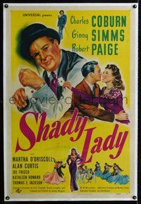 2x300 SHADY LADY linen one-sheet '45 Charles Coburn cheats at gambling with an ace up his sleeve!