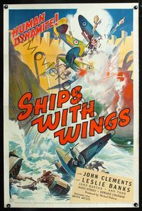 2x013 SHIPS WITH WINGS one-sheet poster '42 cool stone litho of English fighter planes crashing!