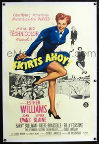 2x311 SKIRTS AHOY linen 1sh '52 great full-length image of sexy sailor Esther Williams in uniform!