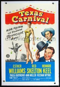 2x351 TEXAS CARNIVAL linen one-sheet '51 full-length artwork of sexy Esther Williams & Red Skelton!