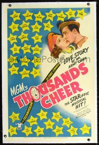 2x353 THOUSANDS CHEER linen one-sheet '43 art of Gene Kelly kissing Kathryn Grayson, all-star cast!