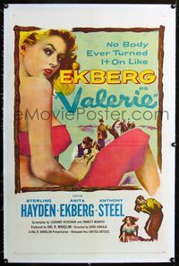 2x378 VALERIE linen 1sh '57 sexy half-dressed Anita Ekberg has a body that turns it on like nobody!