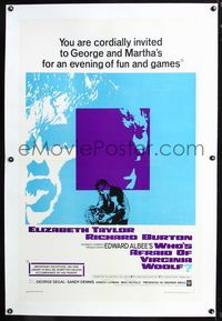 2x391 WHO'S AFRAID OF VIRGINIA WOOLF linen 1sheet '66 Elizabeth Taylor, Richard Burton, Mike Nichols