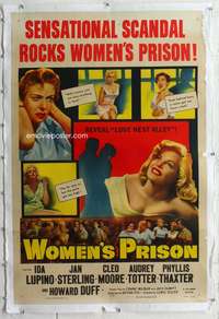 2x014 WOMEN'S PRISON one-sheet '54 Ida Lupino & super sexy convict Cleo Moore, sensational scandal!