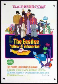 2x399 YELLOW SUBMARINE linen 1sh 1968 psychedelic art, John, Paul, Ringo & George, 11 song style