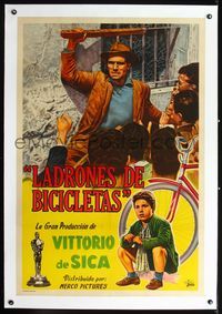 2y189 BICYCLE THIEF linen Argentinean poster '50s Vittorio De Sica's classic Ladri di biciclette!