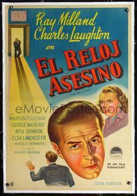 2y190 BIG CLOCK linen Argentinean '48 Ray Milland in the strangest & most savage manhunt in history!