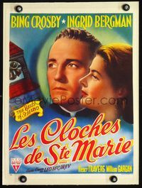 2y027 BELLS OF ST. MARY'S linen Belgian '46 different close up art of Ingrid Bergman & Bing Crosby!