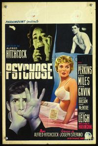 2y012 PSYCHO Belgian poster '60 sexy half-dressed Janet Leigh, Anthony Perkins, Alfred Hitchcock