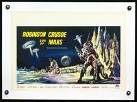 2y056 ROBINSON CRUSOE ON MARS linen Belgian '64 really cool art of castaway on planet's surface!