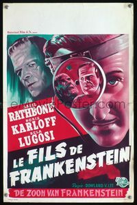 2y015 SON OF FRANKENSTEIN Belgian R50s monster art of Boris Karloff, Bela Lugosi & Basil Rathbone!
