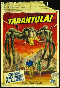 2y016 TARANTULA Belgian poster '55 Jack Arnold, great art of town running from 100 foot high spider!