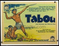 2y161 TABU linen French 23x31 poster '42 F.W. Murnau & Robert Flaherty island documentary, cool art!