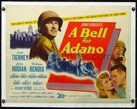 2y310 BELL FOR ADANO linen 1/2sheet '45 pretty Gene Tierney & WWII soldier John Hodiak, John Hersey!
