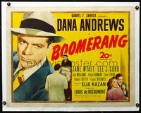 2y312 BOOMERANG linen half-sheet poster '47 great close up of Dana Andrews, Elia Kazan film noir!