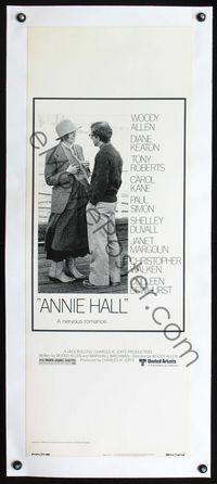 2y298 ANNIE HALL linen insert poster '77 full-length Woody Allen & Diane Keaton, a nervous romance!