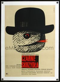 2y227 BLACK WINGS linen Polish 23x33 movie poster '62 Czarne skrzydla, cool art by Wiktor Gorka!
