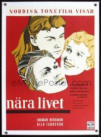 2y110 BRINK OF LIFE linen Swedish poster R60 Ingmar Bergman, cool headshot artwork of top stars!