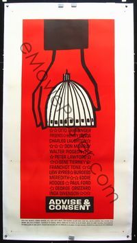 2z148 ADVISE & CONSENT linen 3sh '62 Otto Preminger, classic Saul Bass Washington Capitol artwork!