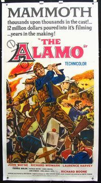 2z149 ALAMO linen 3sheet '60 art of John Wayne & Richard Widmark fighting in War of Independence!
