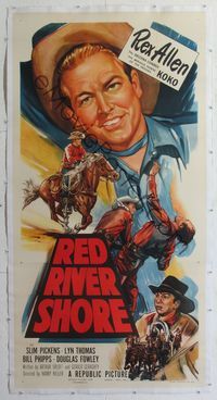 2z186 RED RIVER SHORE linen 3sheet '53 really cool art of cowboy Rex Allen c/u & on his horse Koko!