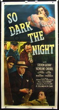 2z191 SO DARK THE NIGHT linen 3sheet '46 film noir set in Paris France directed by Joseph H. Lewis!