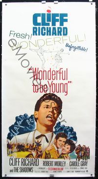 2z205 WONDERFUL TO BE YOUNG linen 3sheet '62 great close up of Cliff Richard singing, rock 'n' roll!