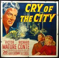 2z144 CRY OF THE CITY linen 6sh '48 film noir, cool different c/u of Victor Mature, Conte & Winters!