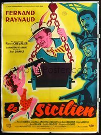 2z127 LE SICILIEN linen styleB French 1p '58 cool sexy C. Belinsky crime art, directed by Chevalier!