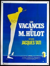 2z128 MR. HULOT'S HOLIDAY linen French 1p R70s Jacques Tati, Les vacances de M. Hulot, cool art!