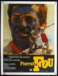 2z131 PIERROT LE FOU linen French 1p R70s Jean-Luc Godard, cool image of Jean-Paul Belmondo & Karina!